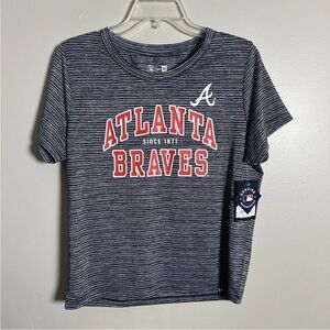 NWT Atlanta Braves MLB New Era Striped Gray Women’s T-Shirt Size Large Brand New